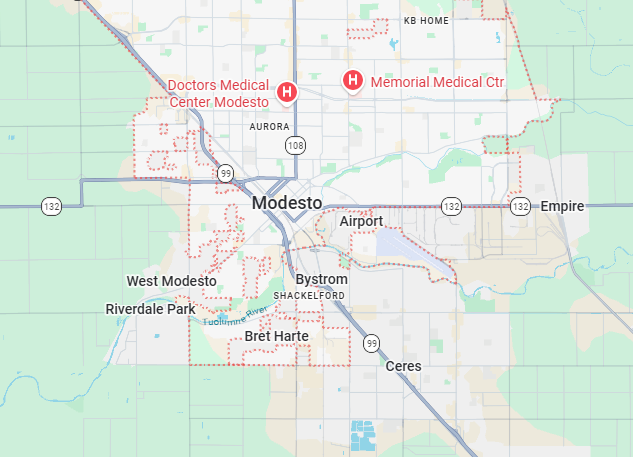 Map of Noble Plumbing service areas across the Central Valley